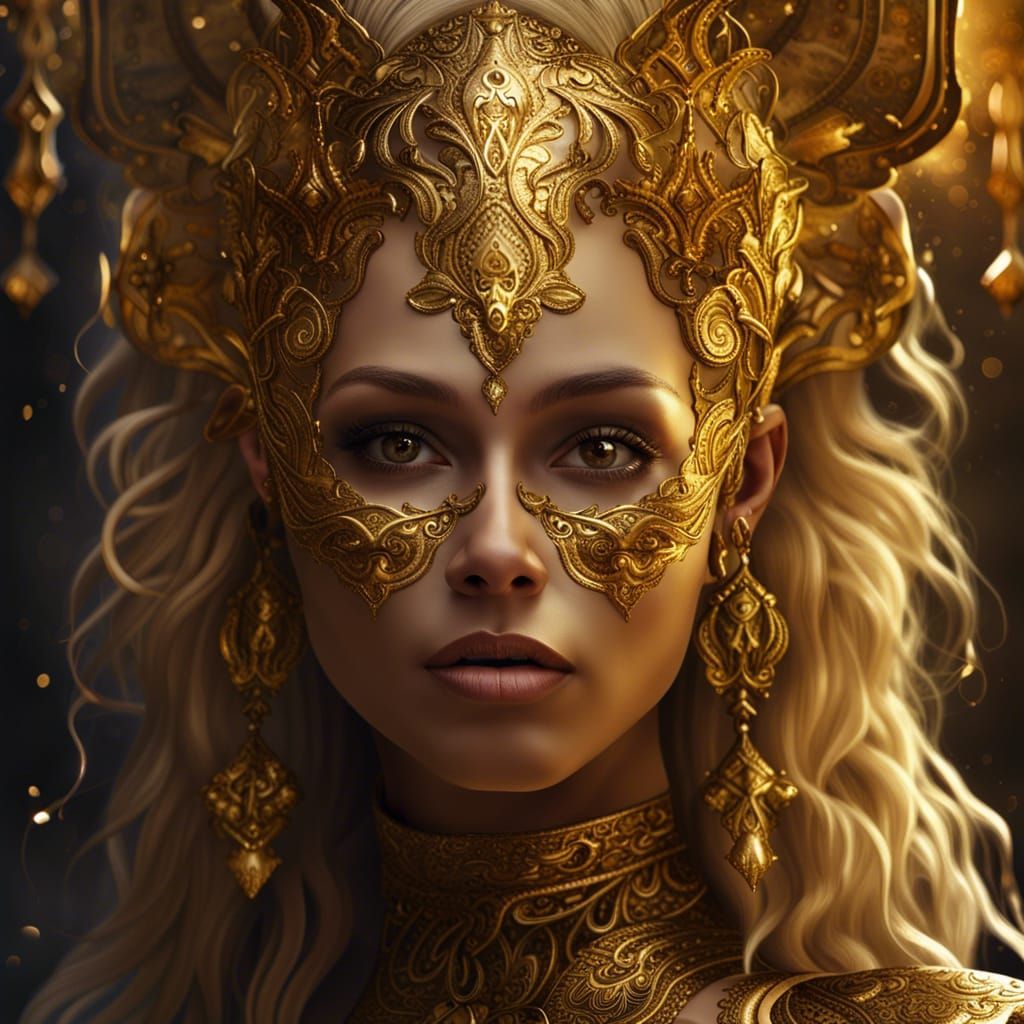 Golden Afro Woman in Dark Fantasy Style