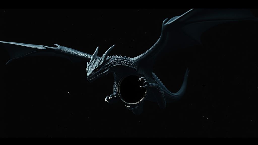Majestic Black Dragon Soaring Through Infinite Void