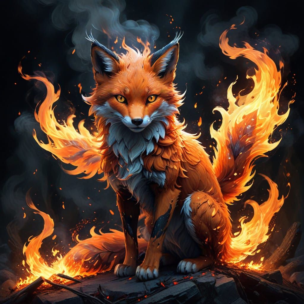 Fire Elemental Kitsune Digital Painting