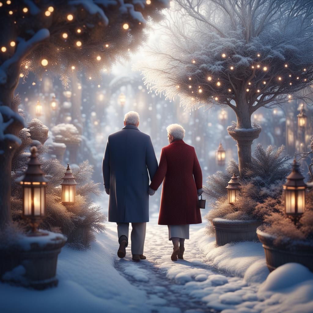 Winter Garden Stroll: A Detailed Matte Painting