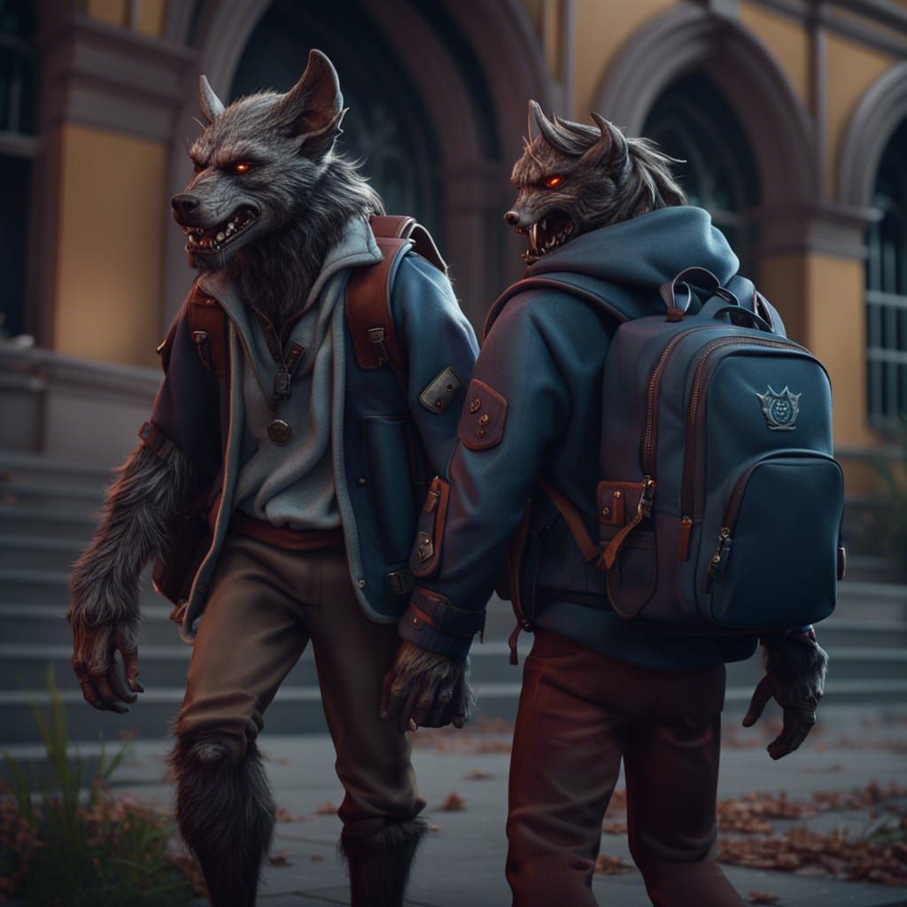 Werewolf and Vampire at School: Fantasy Concept Art