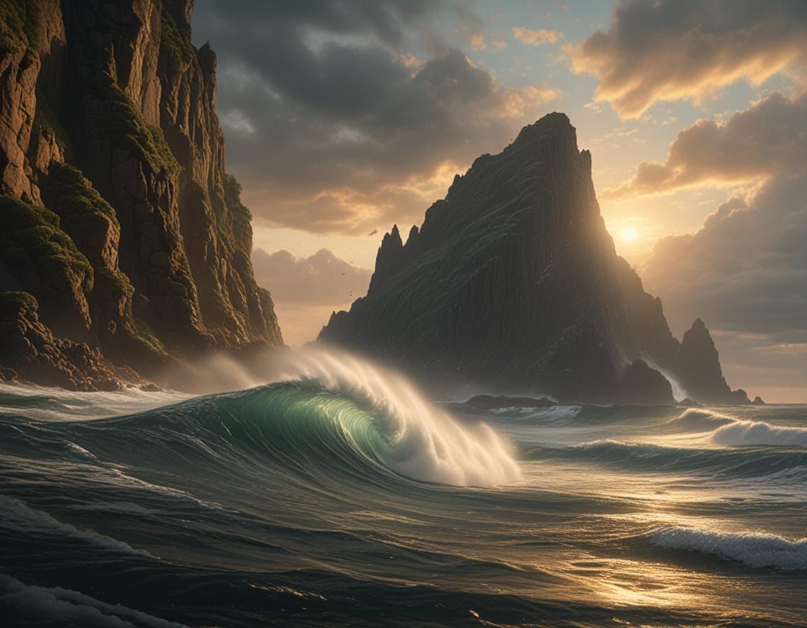 Hyperrealistic Seascape in Golden Light