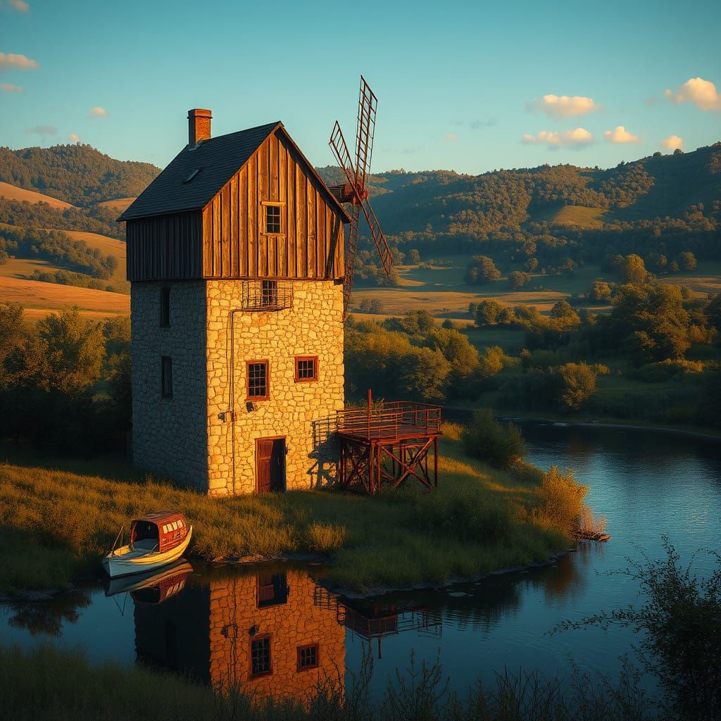 Serene Old Mill in Golden Hour