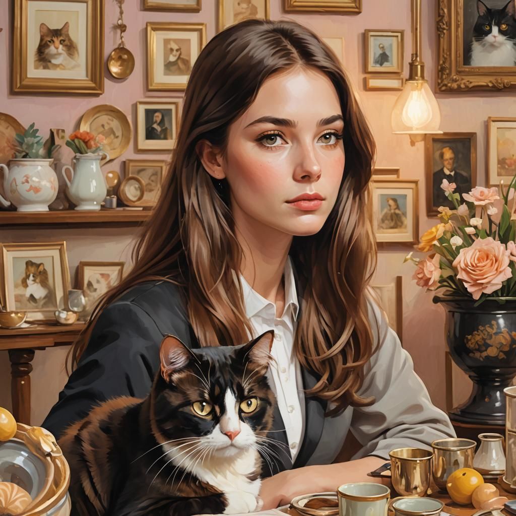 Woman and Tuxedo Cat: Intimate Whimsical Portrait