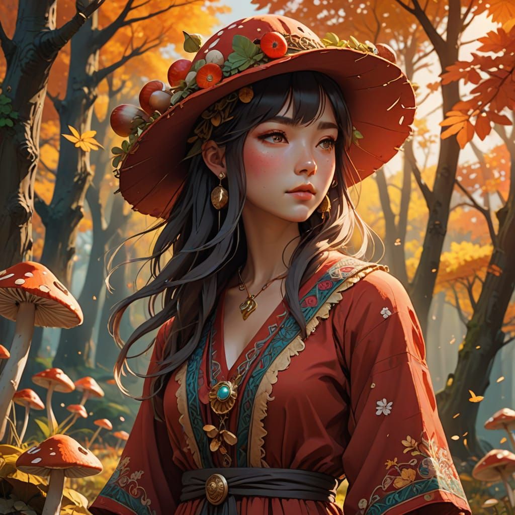 Vibrant Bohemian Woman in Autumn Wonderland
