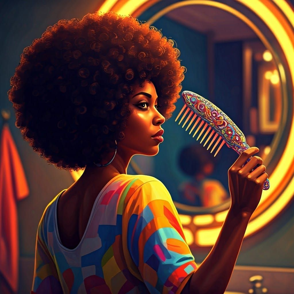 Black Woman with Afro and Colorful Hair Pick