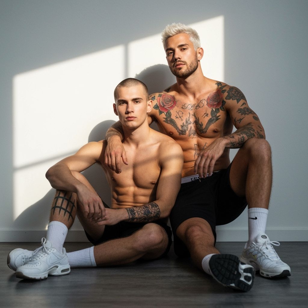 Hyper-Realistic Portrait of Two Men in Close Embrace