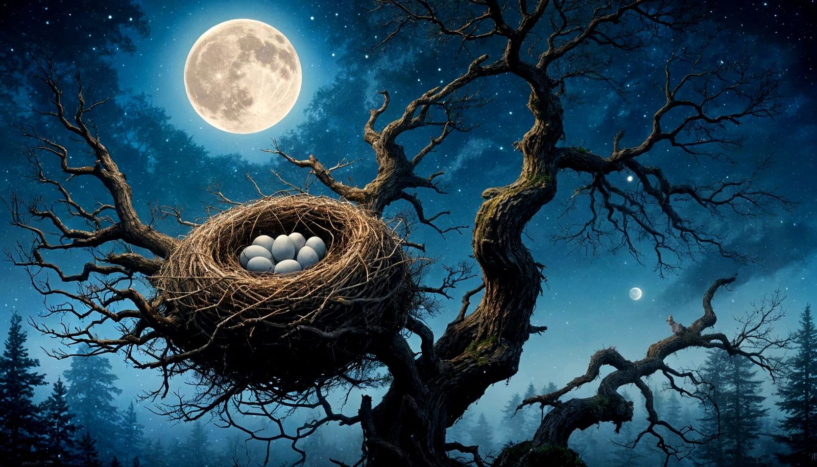 Surreal Moon Nest in Mystical Forest Style