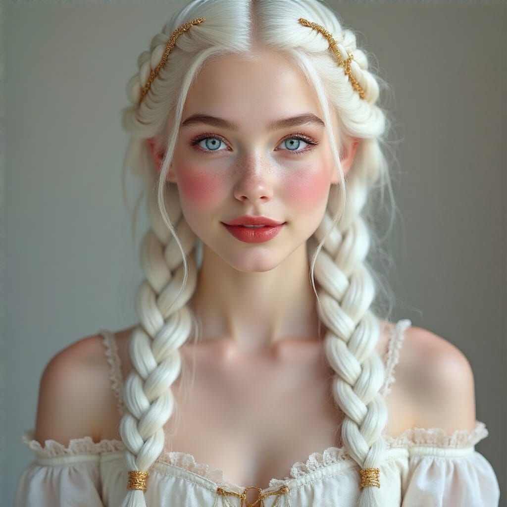 Elegant Woman with Braids and Crimson Dress