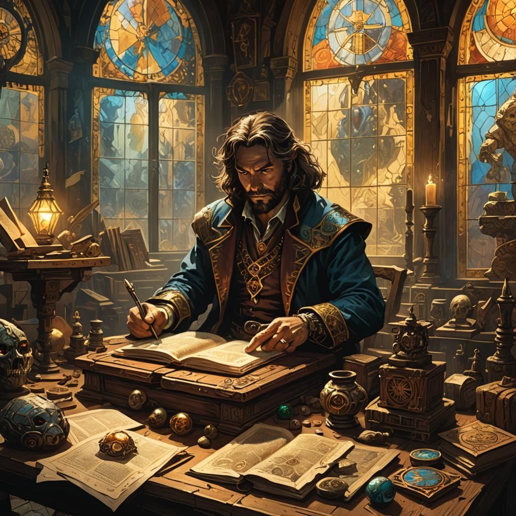 Mysterious Chamber with Man and Artifacts