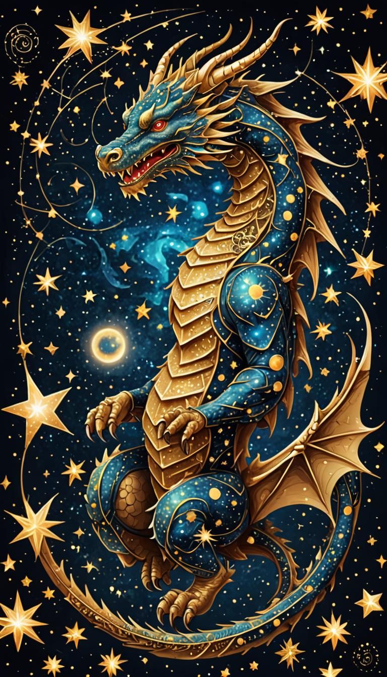 Celestial Zodiac Dragon Made of Stars