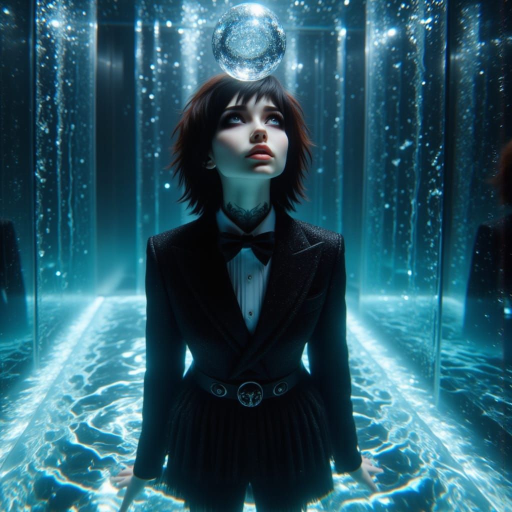 Ethereal Emo Girl in Water with Triple Reflections