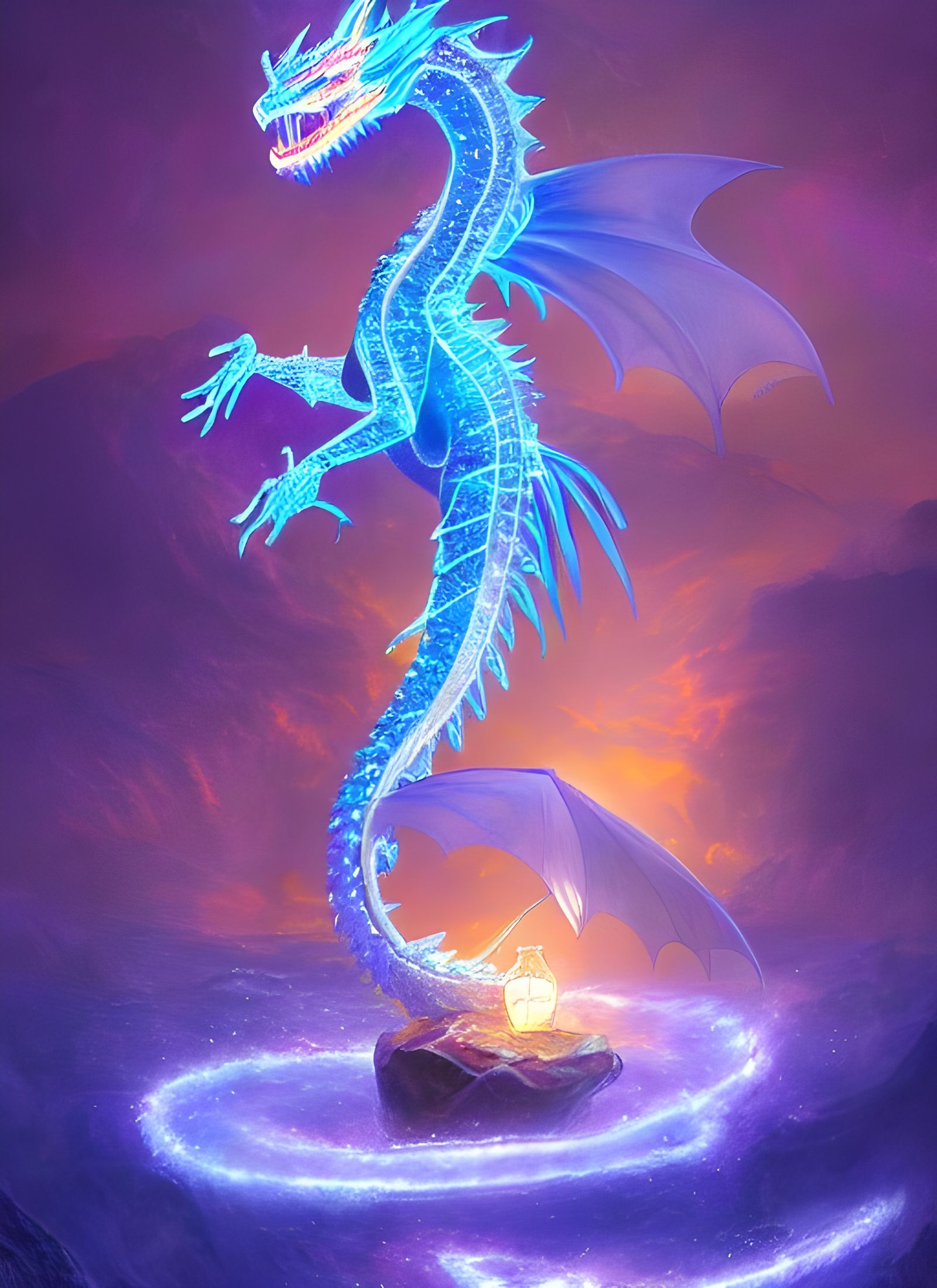 Luminous Crystalline Water Dragon in Art Nouveau Style