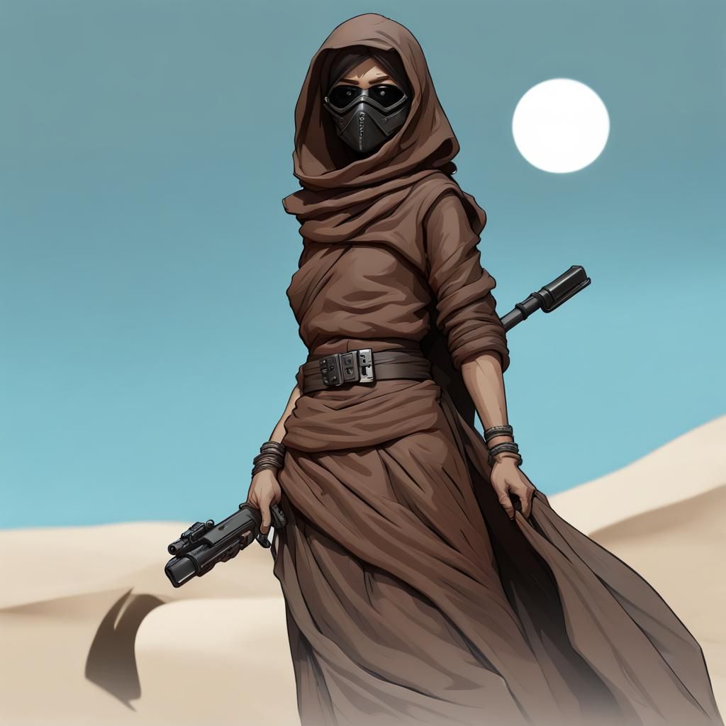 Desert Nomad in Dark Attire