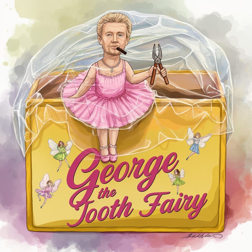 Whimsical Alcohol Ink Illustration of a Cellophane-Wrapped T...