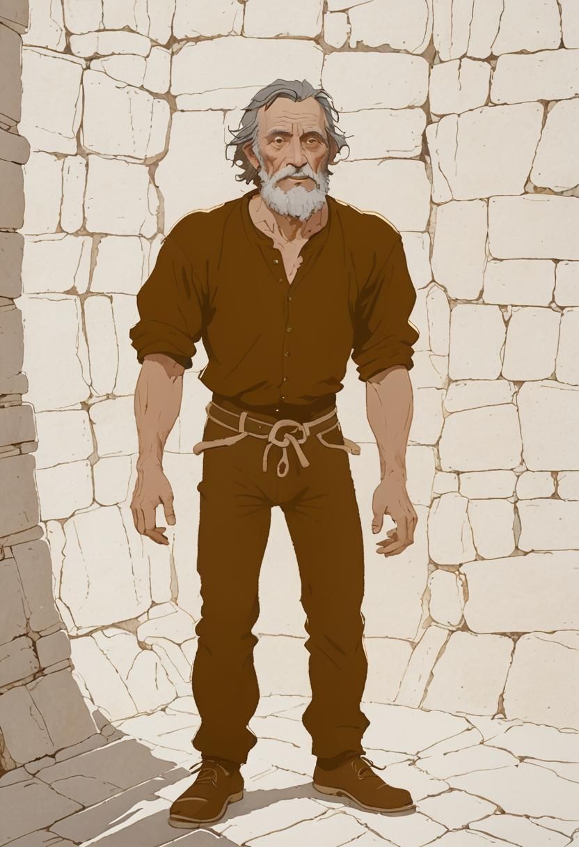 European Folklore Giant Entering Village as Oil Painting