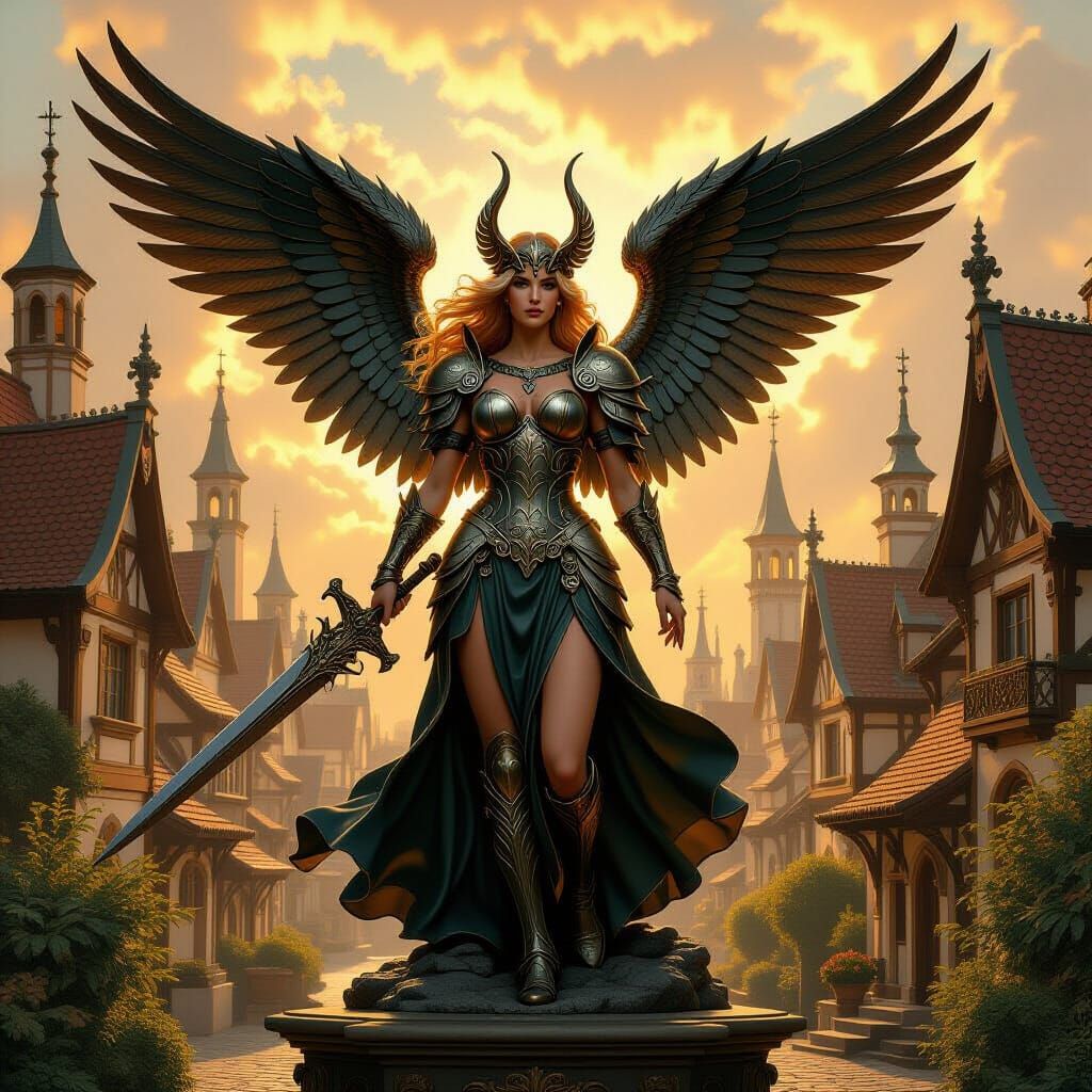 Baroque Village with Winged Valkyrie Statue