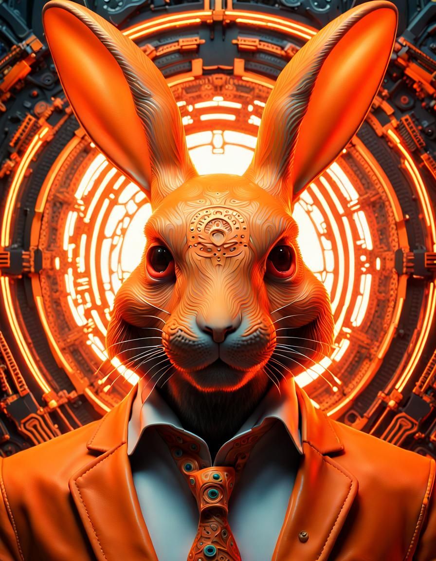 Biomechanical Demonic Rabbit Portrait in Cyberpunk Style