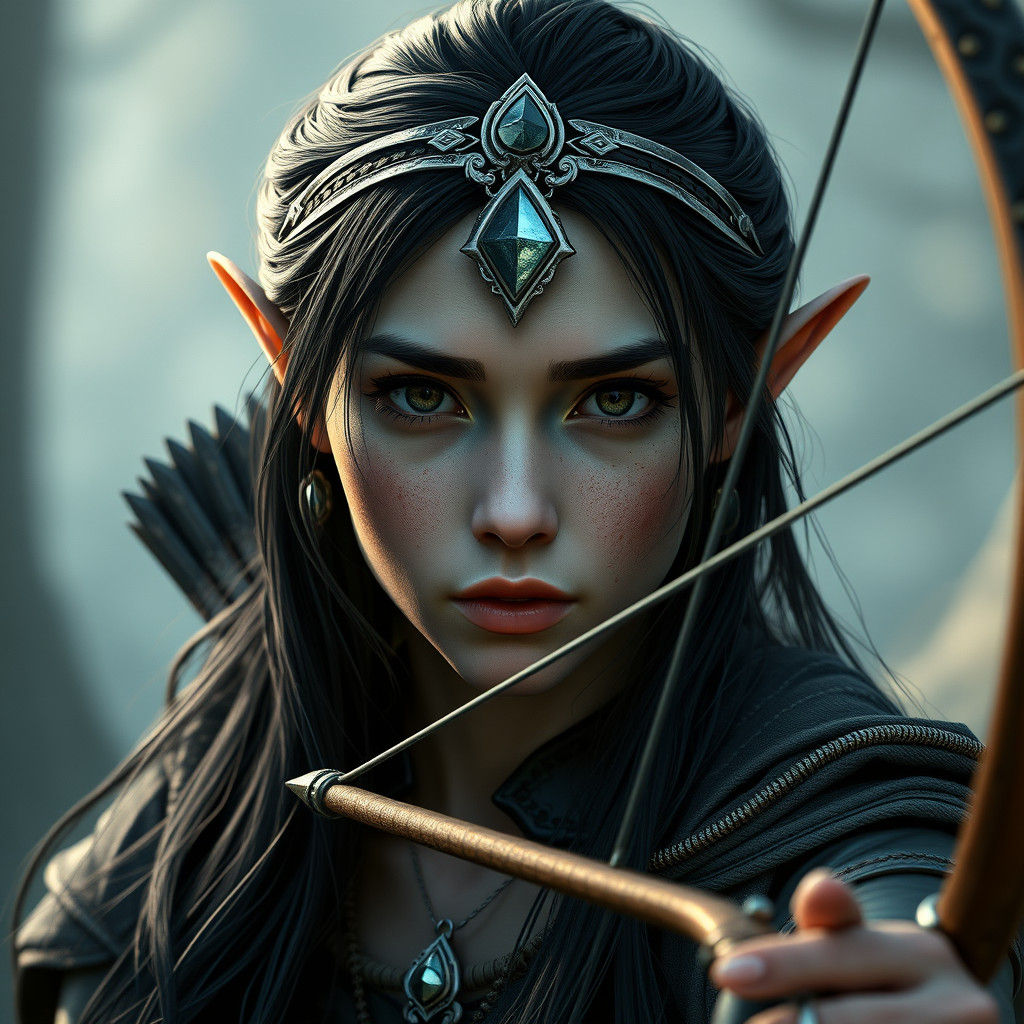 Elven Huntress with Recurve Bow in Fantasy Art