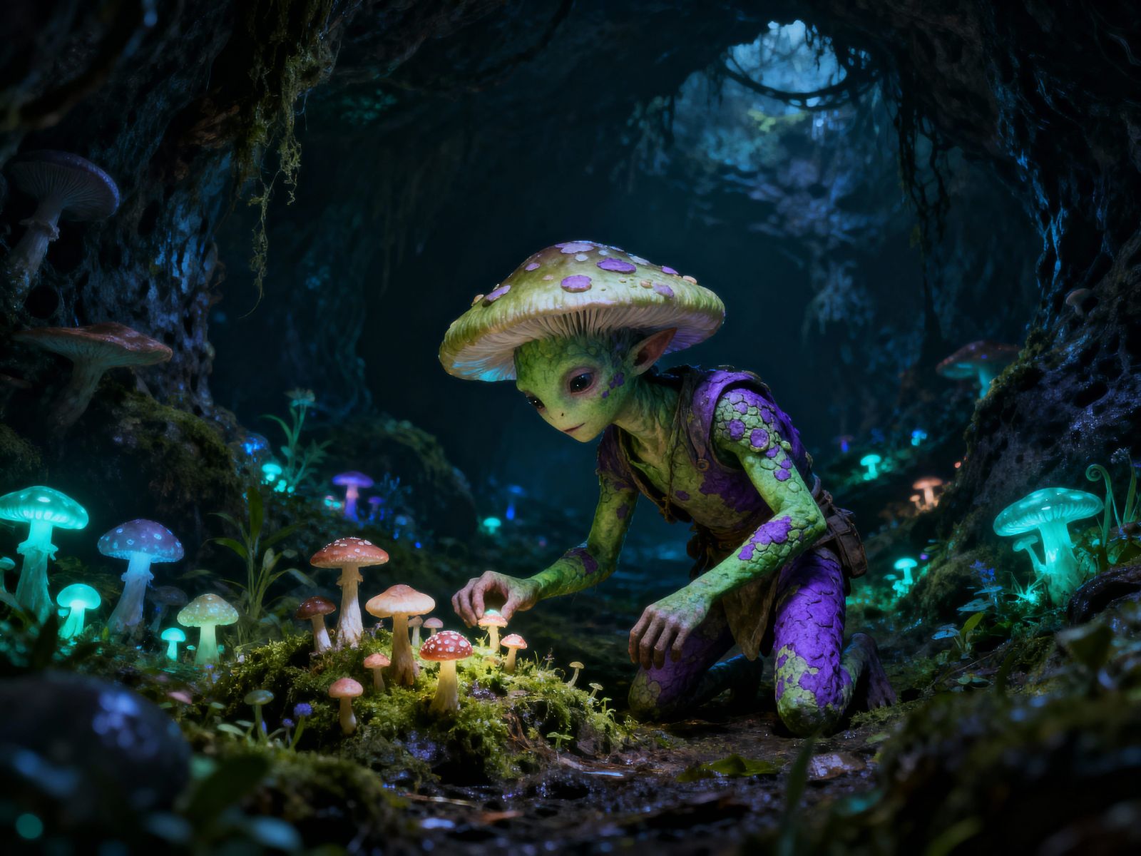 Whimsical Myconid Junior Worker in Enchanted Forest