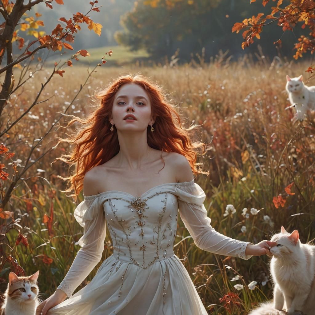 Goddess in Autumn Meadow: Baroque Fantasy Art