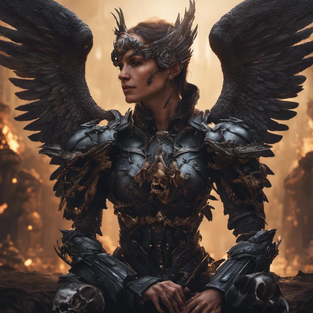 Winged Valkyrie with Skull: Fantasy Art