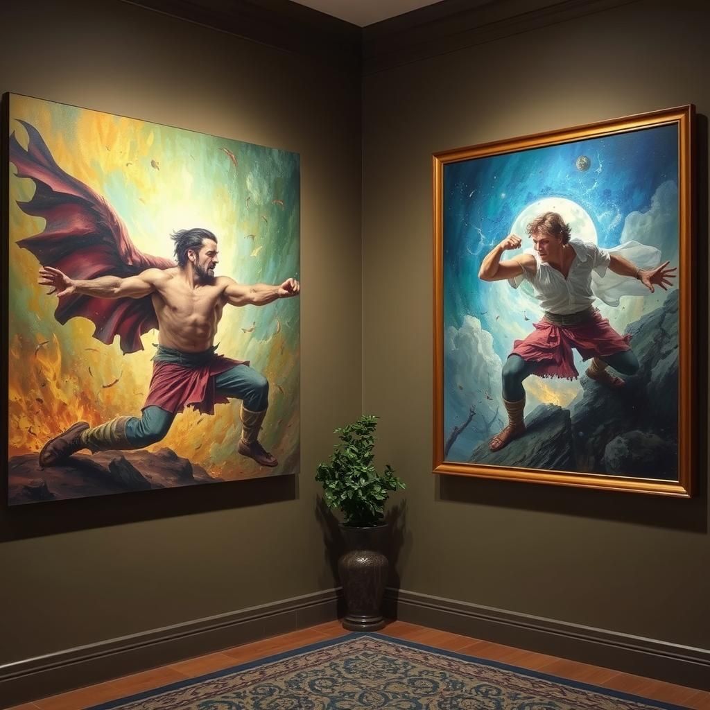 Wrestling Figures Emerge from Corner Wall Paintings