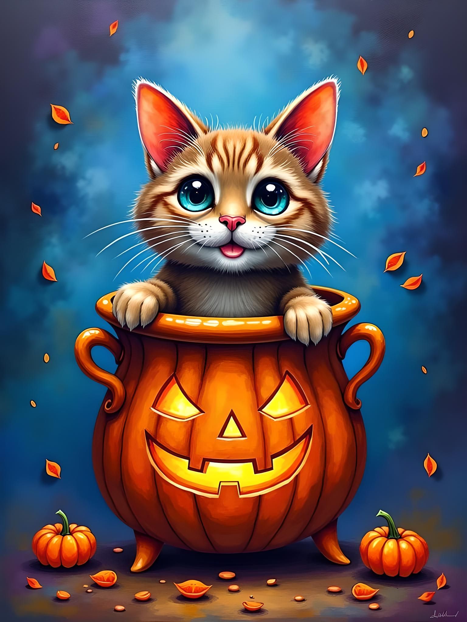 Colorful Halloween Cauldron in Cubist Style