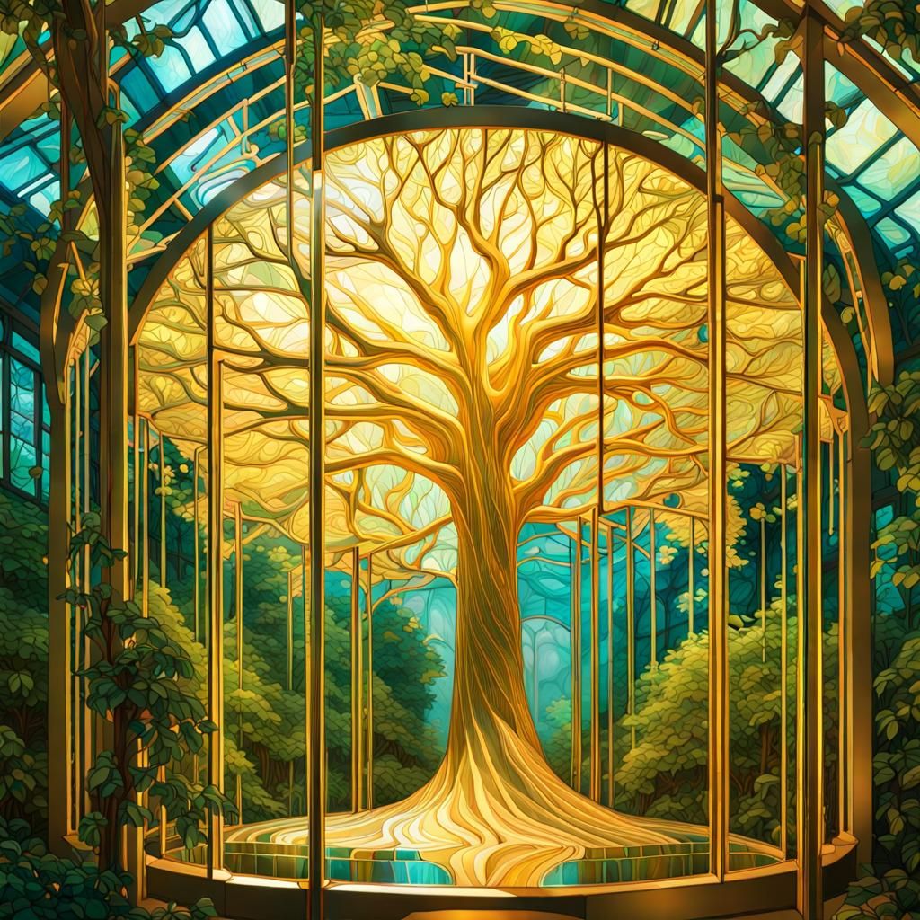 Luminous Beech Tree in Art Nouveau Style
