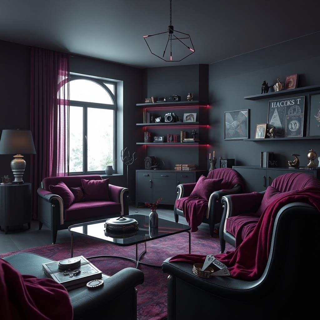 Surreal Cyberpunk Sanctuary in Deep Charcoal Hues