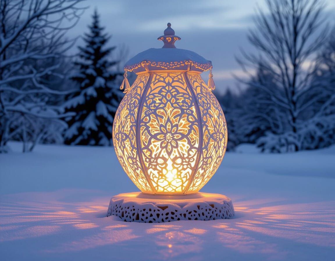 Glowing Ice on Fire Antique Lace Lantern in Mirrored Outdoor...