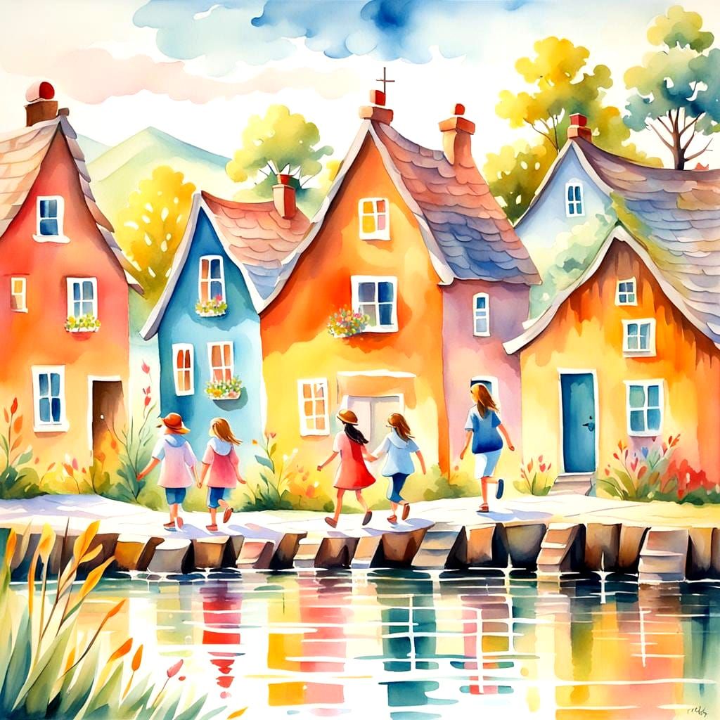 Village Children Playing: An Abstract Painting