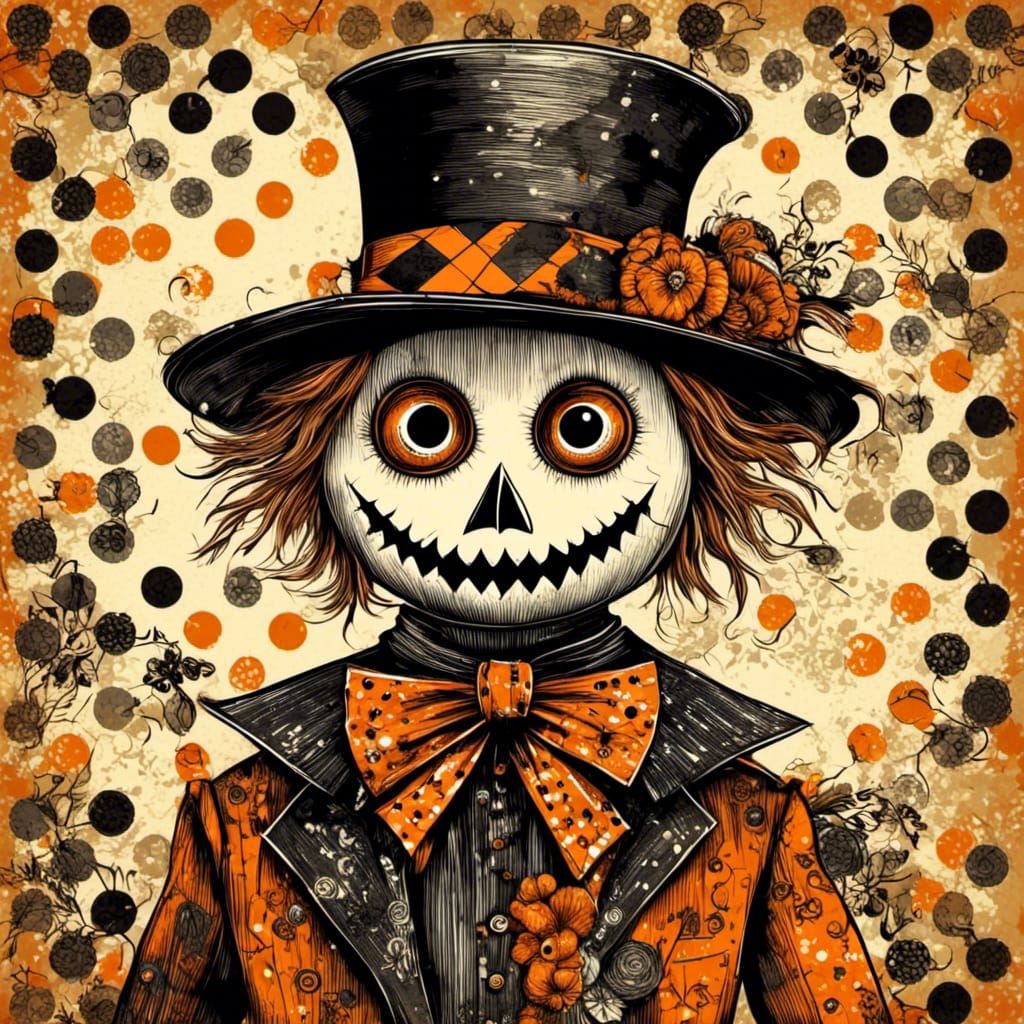 Whimsical Halloween Scarecrow in Pop-Surrealist Style
