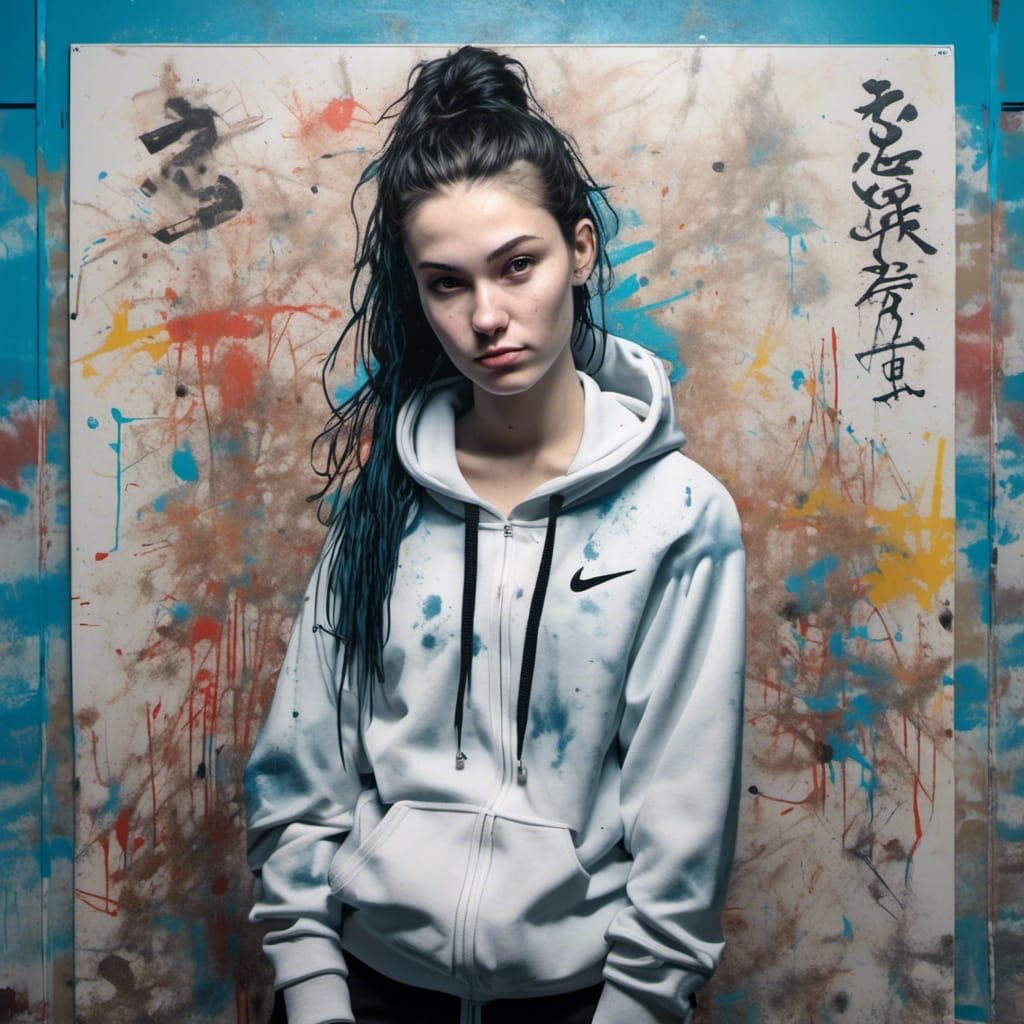 Serbian Woman in Kung Fu Pose with Graffiti Style