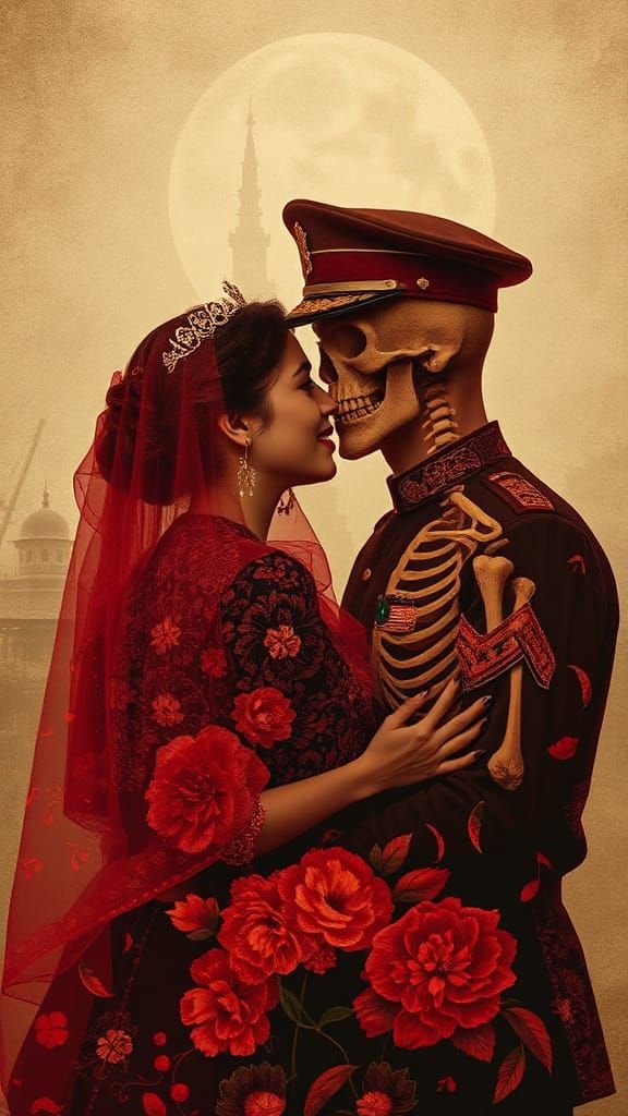 Romantic Military Portrait with Musical Elements