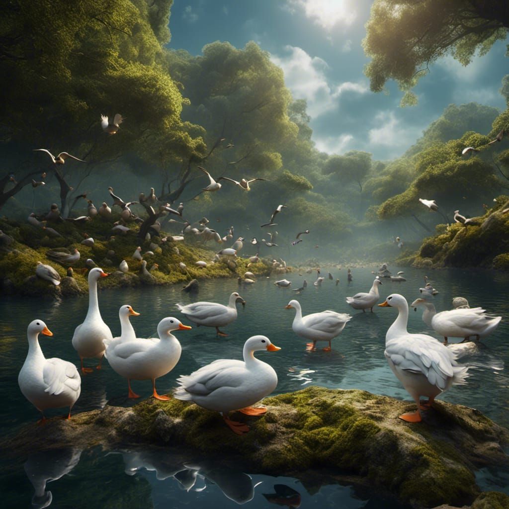 Wild Ducks Migration at Sunrise: Detailed Matte Painting