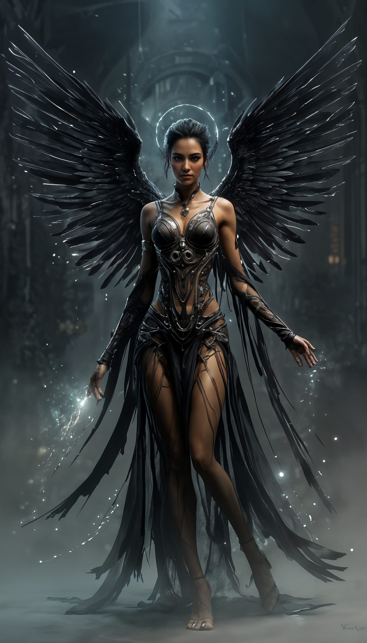 Fragile Holopunk Angel in Steam-Driven Workshop