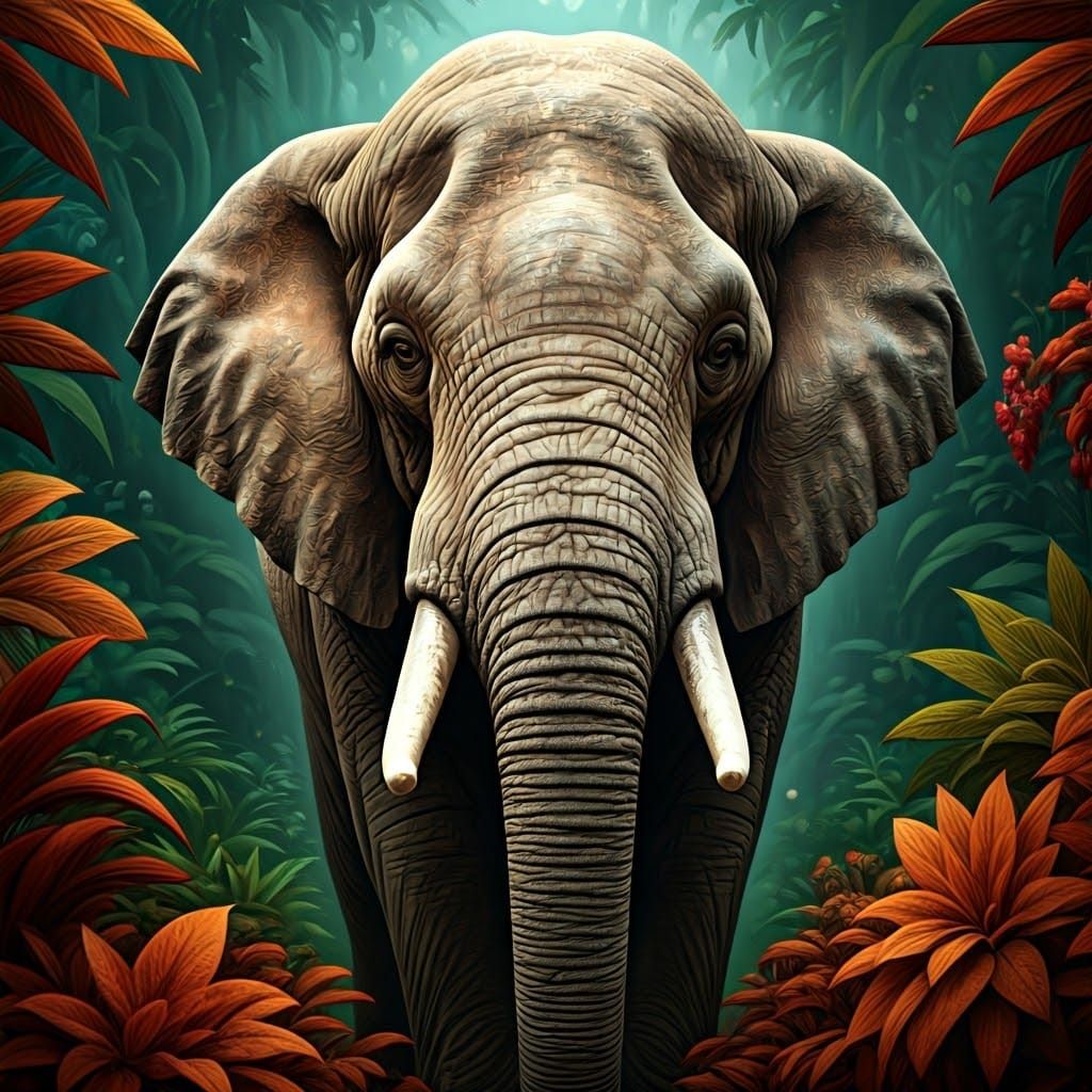 Surreal Watercolor Elephant in Whimsical, Fantastical Landsc...
