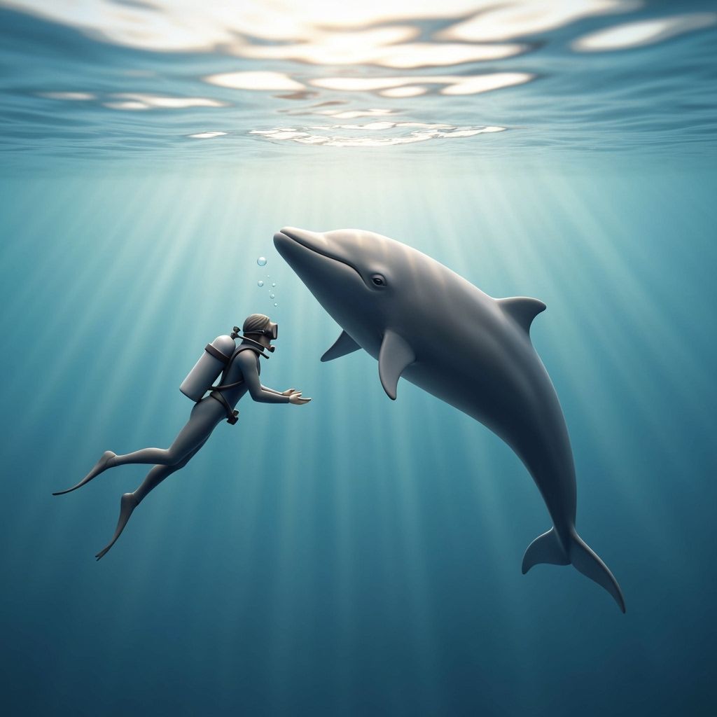 Diver and Whale Miniature Sculpture, Digital Art