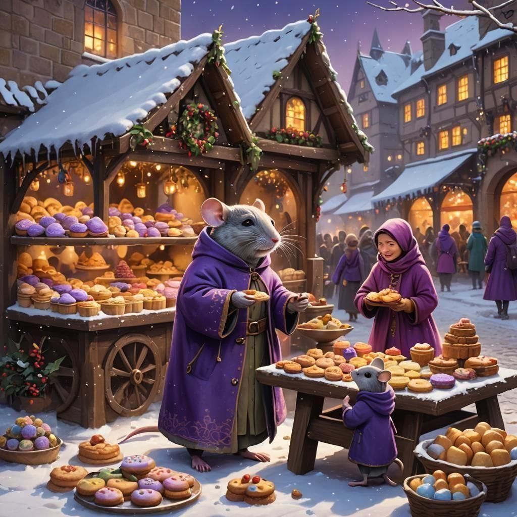 Festive Medieval Market Scene with Mother Mouse