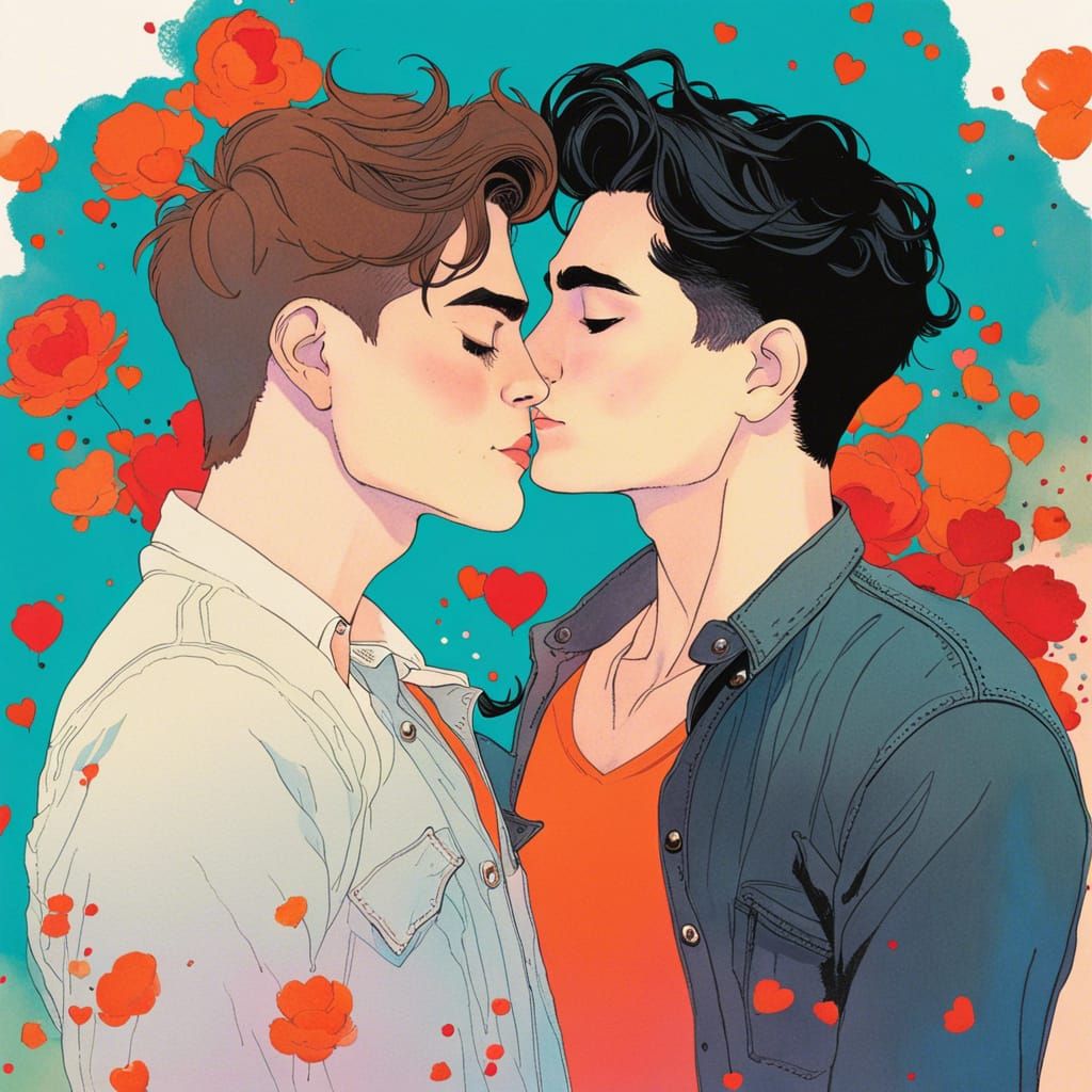 Romantic Gay Couple Book Cover in Art Nouveau Style