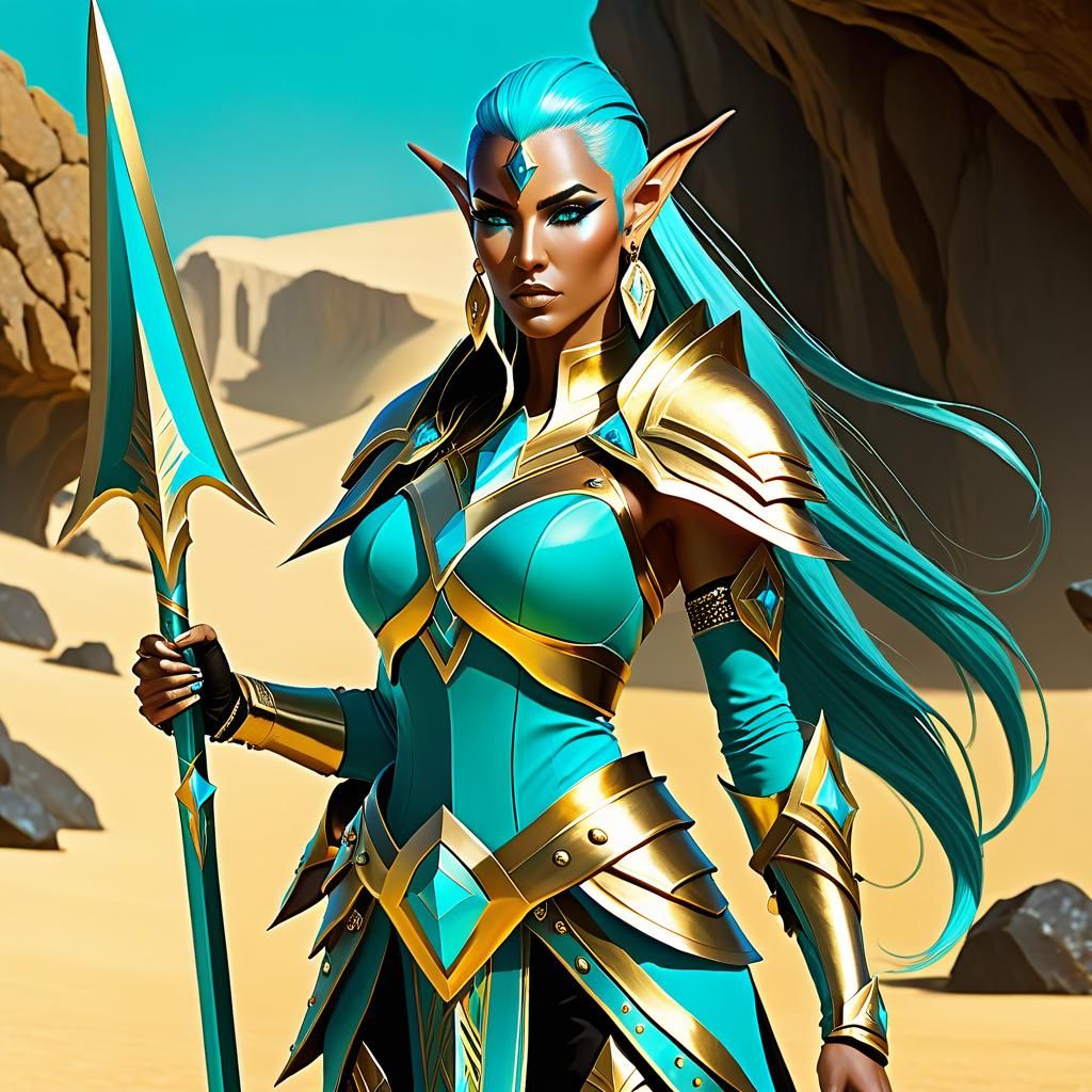 Turquoise and Gold Elf Warrior in Warzone