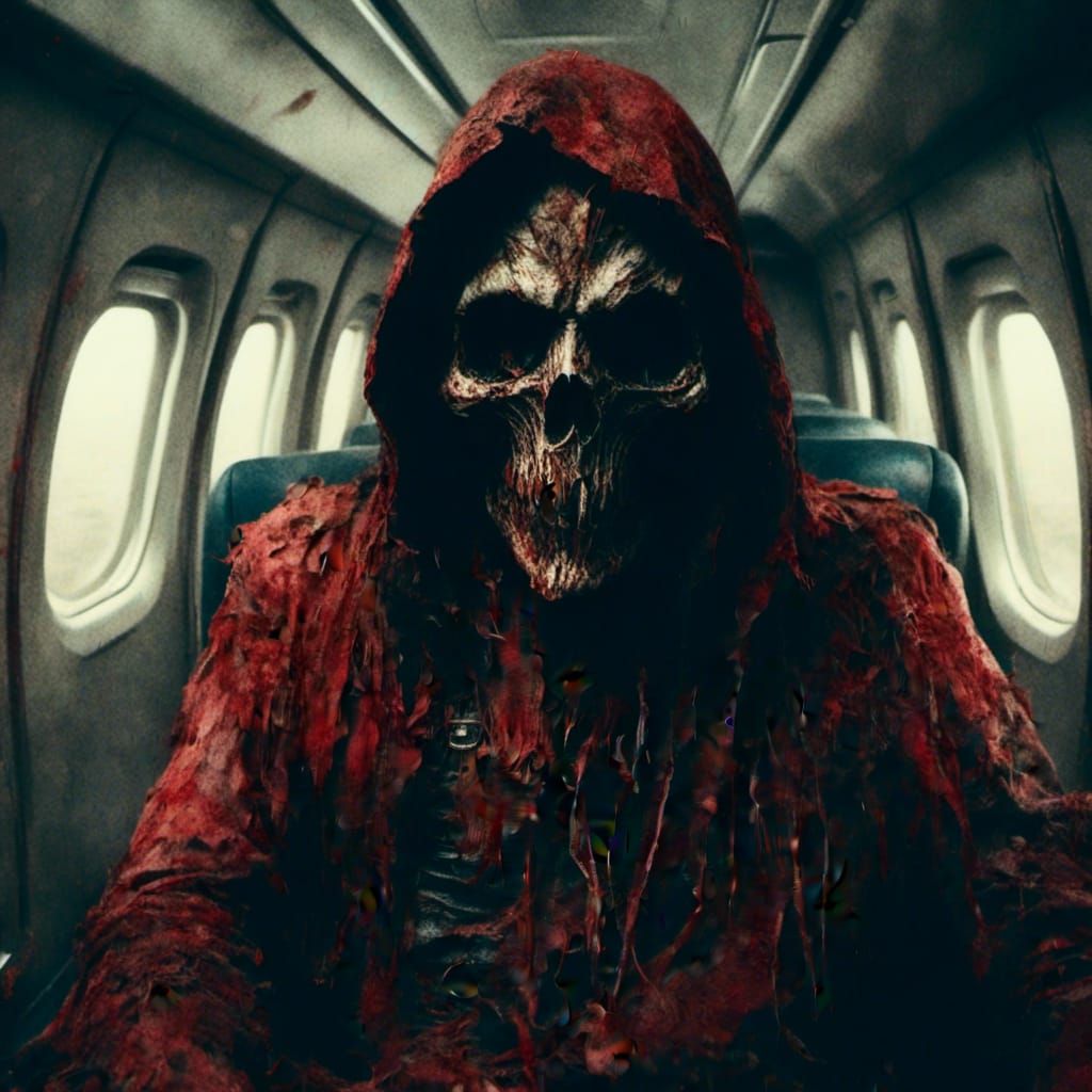 Red Grim Reaper on an Airplane