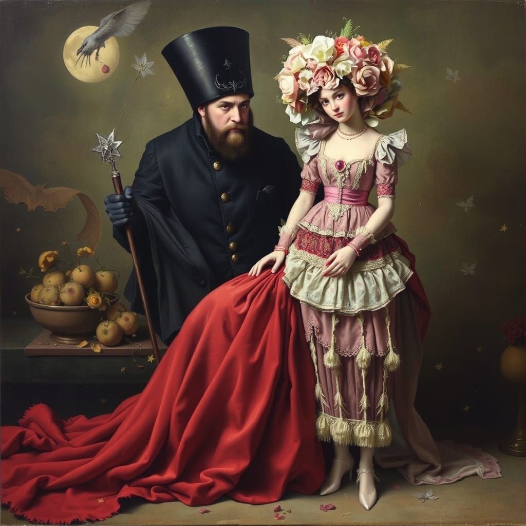 Surrealist Painting with Dreamlike Figures