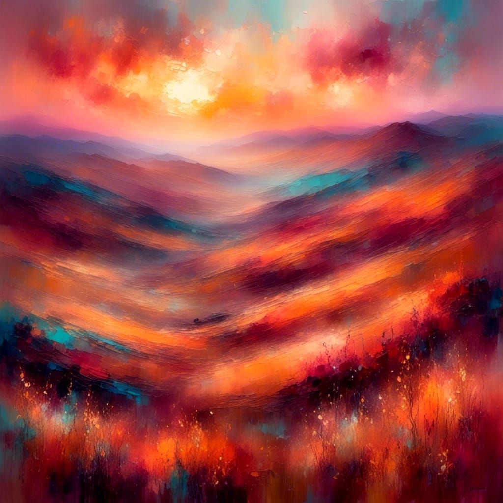Enchanted Sunset Dreamscape in Oil Painting Style