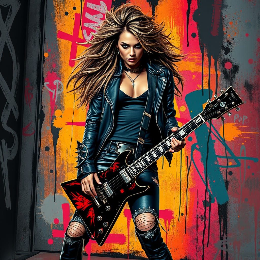 Heavy Metal Biker Chick in Cyberpunk Style