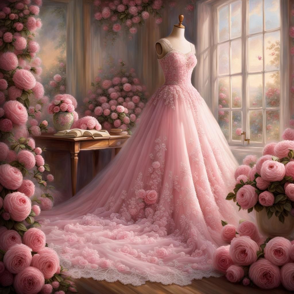 Pink Dress Woven by Cotton in Ethereal Fantasy Style