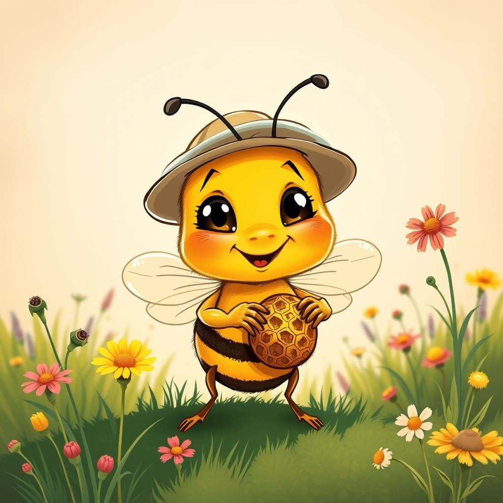 Whimsical Bee Portrait in Exaggerated Cartoon Style