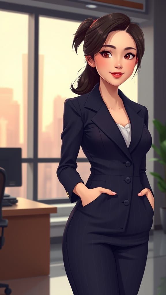 Confident Asian Secretary in Sleek Modern Office