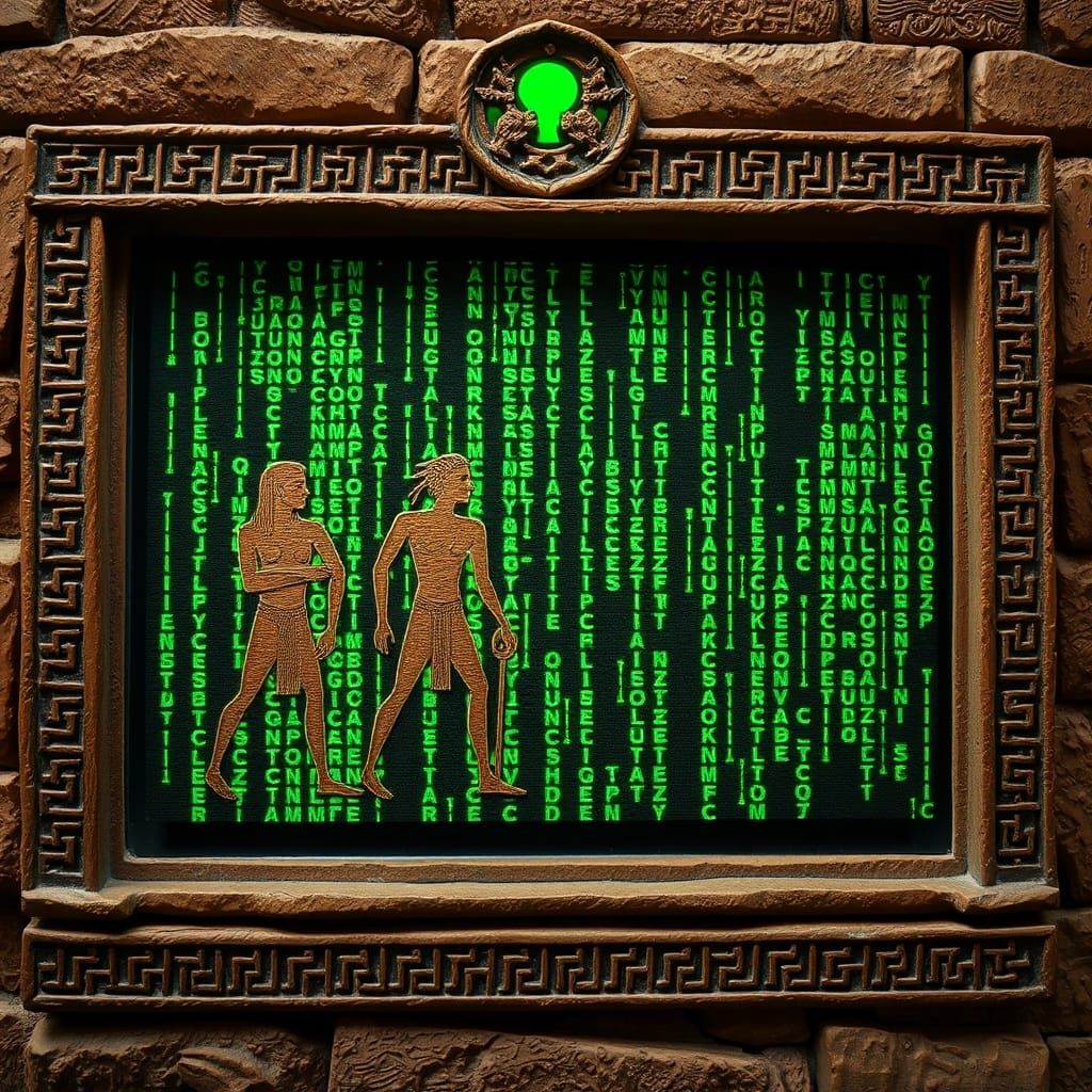 Green Hieroglyphs Matrix Screen: Digital Art